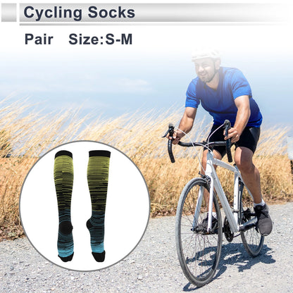 Cycling Socks Size S-M High-Cut Breathable Bright Yellow Blue