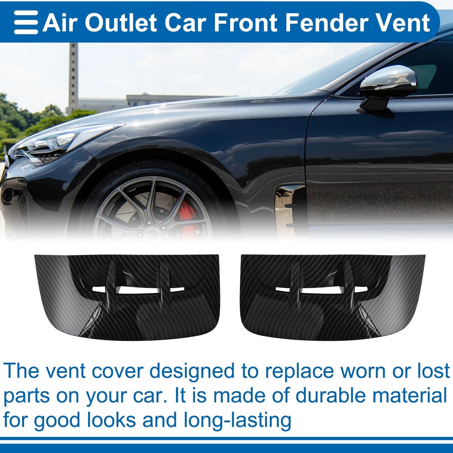 Set of 2 Front Fender Air Outlet Vent Cover Trim for Kia Stinger (2018–2023)