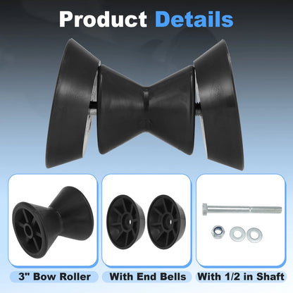 3" Boat Bow Trailer Roller with End Bells & 1/2 Inch Shaft