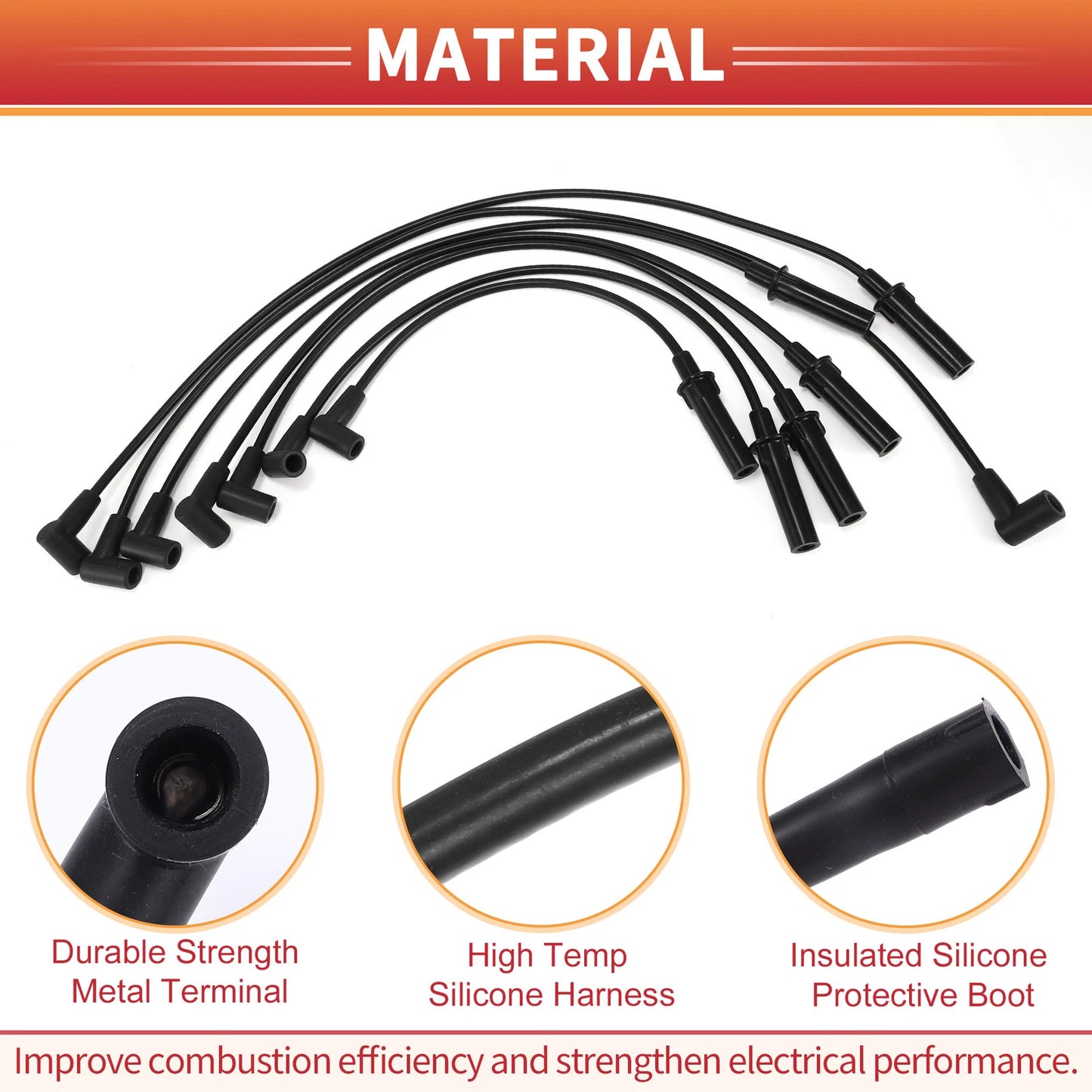 7 Pcs Spark Plug Wire Ignition Coil Cable No. 4728037AC for Dodge Dakota (1999–2003)