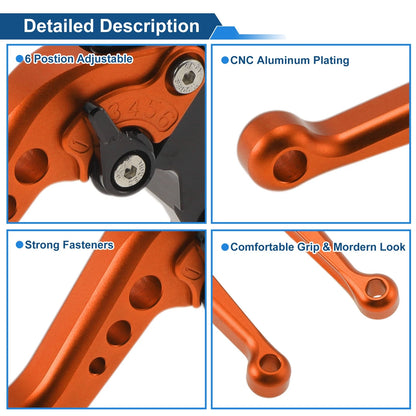 Adjustable Short Brake Clutch Levers for Kawasaki Z750 (2007–2012) - Solid Orange
