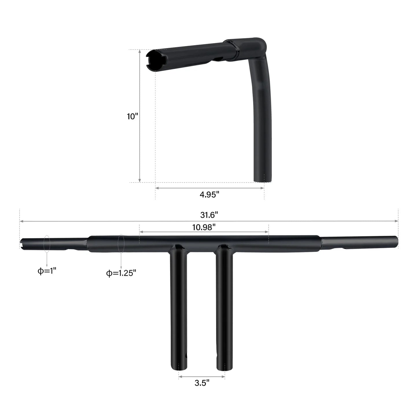 10" Rise T-Bars Handlebar for Harley Sportster XL 48, Dyna Low Rider (2004-2023)