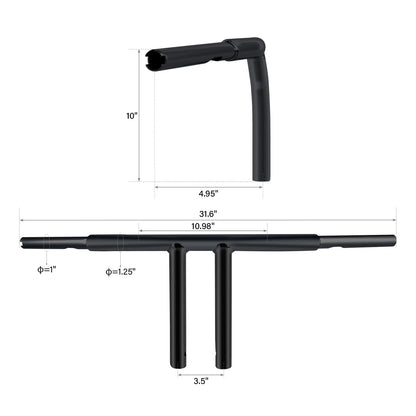 10" Rise T-Bars Handlebar for Harley Sportster XL 48, Dyna Low Rider (2004-2023)