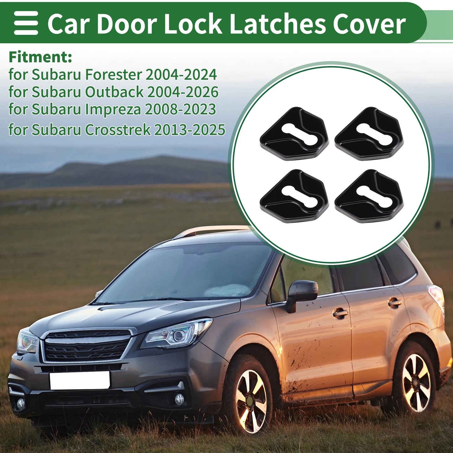 Set of 4 Car Door Lock Latches Cover for Subaru Forester (2004–2024) Metal Black