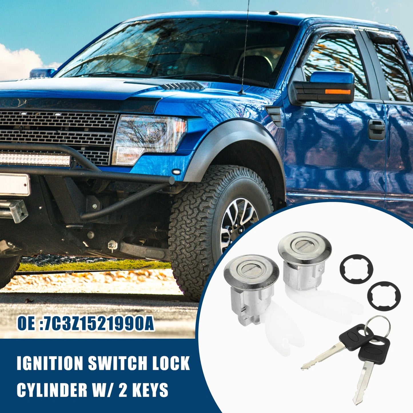 Set of 2 Front Door Lock Cylinders with Keys for Ford F150 F250 F350 (1992–1995)