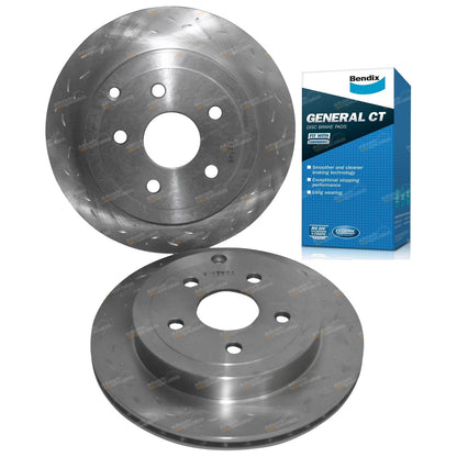 Slotted Drilled Rear Disc Brake Rotors + Bendix GCT Pads for VE VF Commodore (2013–2017)