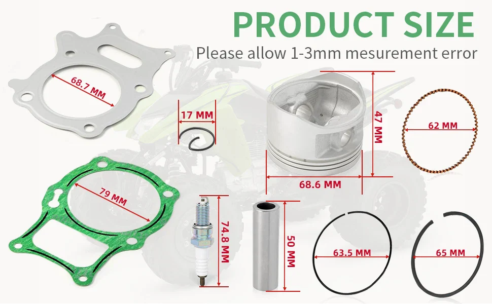 Top End Piston Ring Gasket 68.5mm for Honda Sportrax 250 TRX250EX (2003–2008)