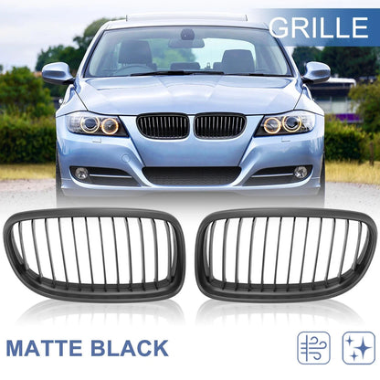 Pair Matte Black Front Grille Kidney for BMW E90 E91 (2009 - 2011)