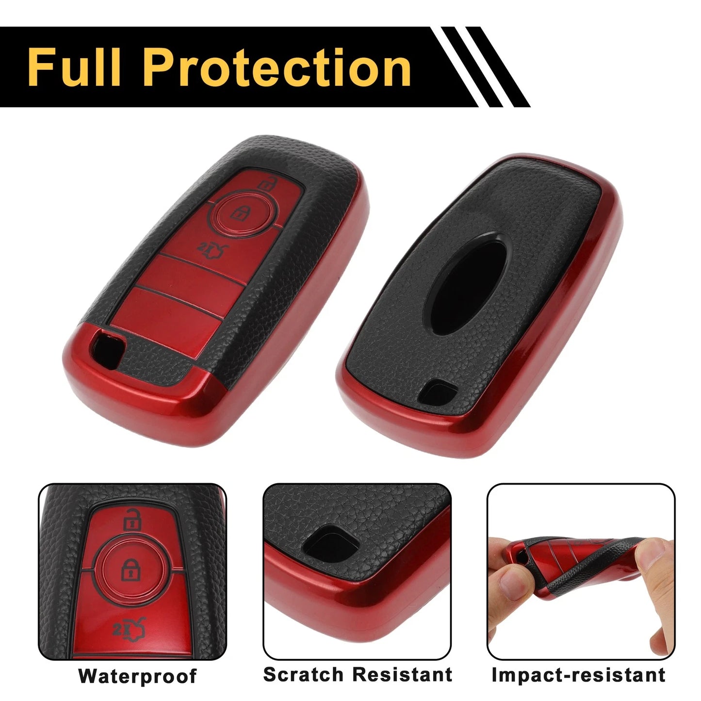 Red TPU Silicone Key Fob Shell Cover for Ford Mondeo (2015–2021)