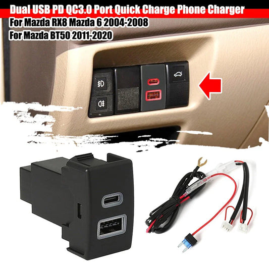 Dual USB QC3.0 Charger Switch Button for Mazda RX-8/6/3/CX-7