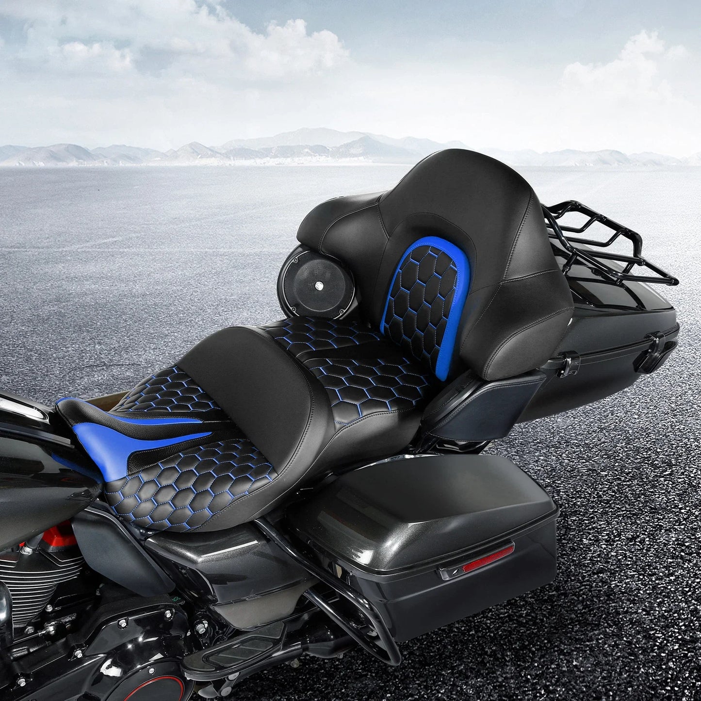 Black Blue Driver Passenger Seat & Backrest for Harley Street Glide (2014-2023)