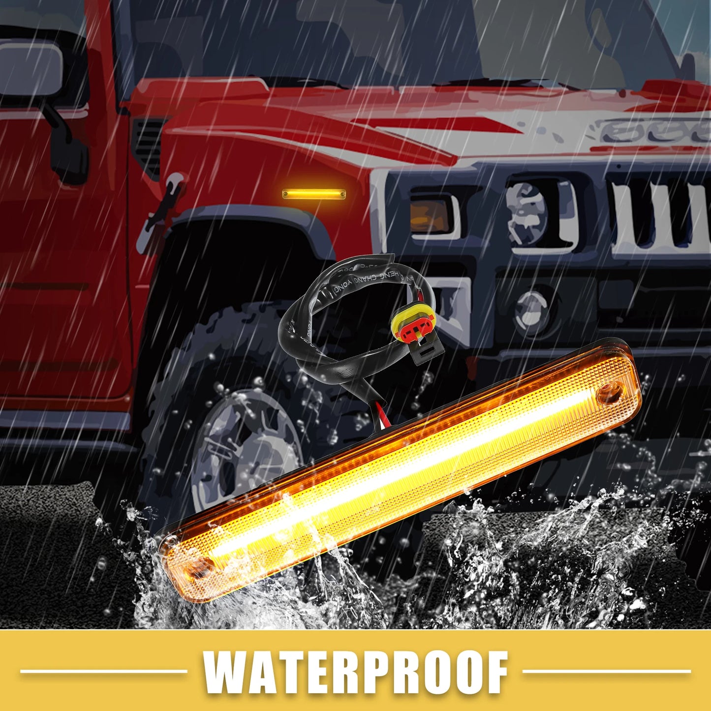 2X Front LED Side Marker Light 25952319 for Hummer (Clear Lens Amber)