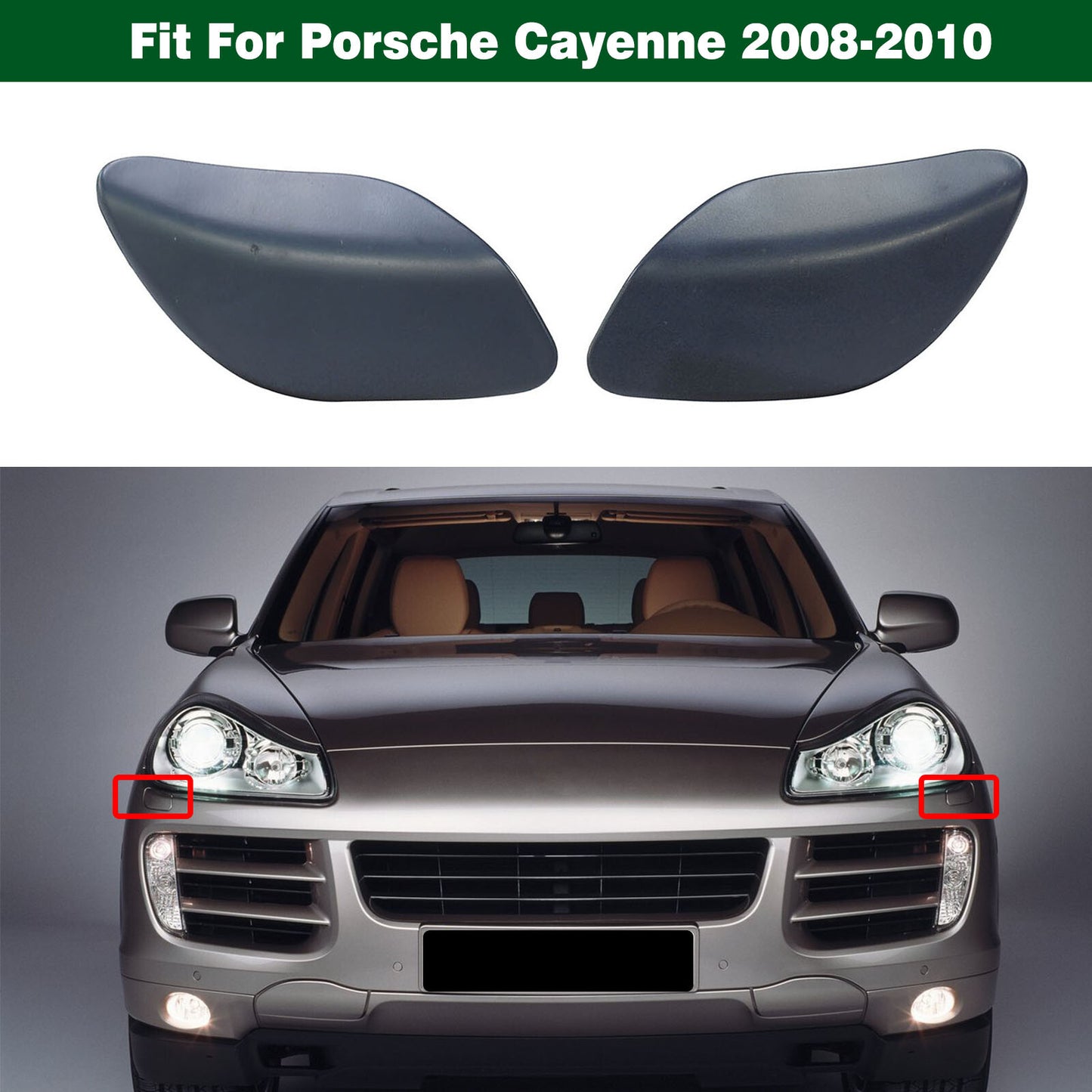 2X Front Headlight Washer Spray Nozzles Caps for Porsche Cayenne (2008–2010)