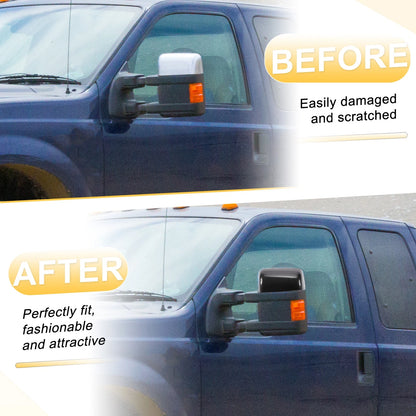 Set of 2 Rearview Mirror Cover Caps Black Carbon Fiber for Ford Excursion F150 F250 (2000–2005)