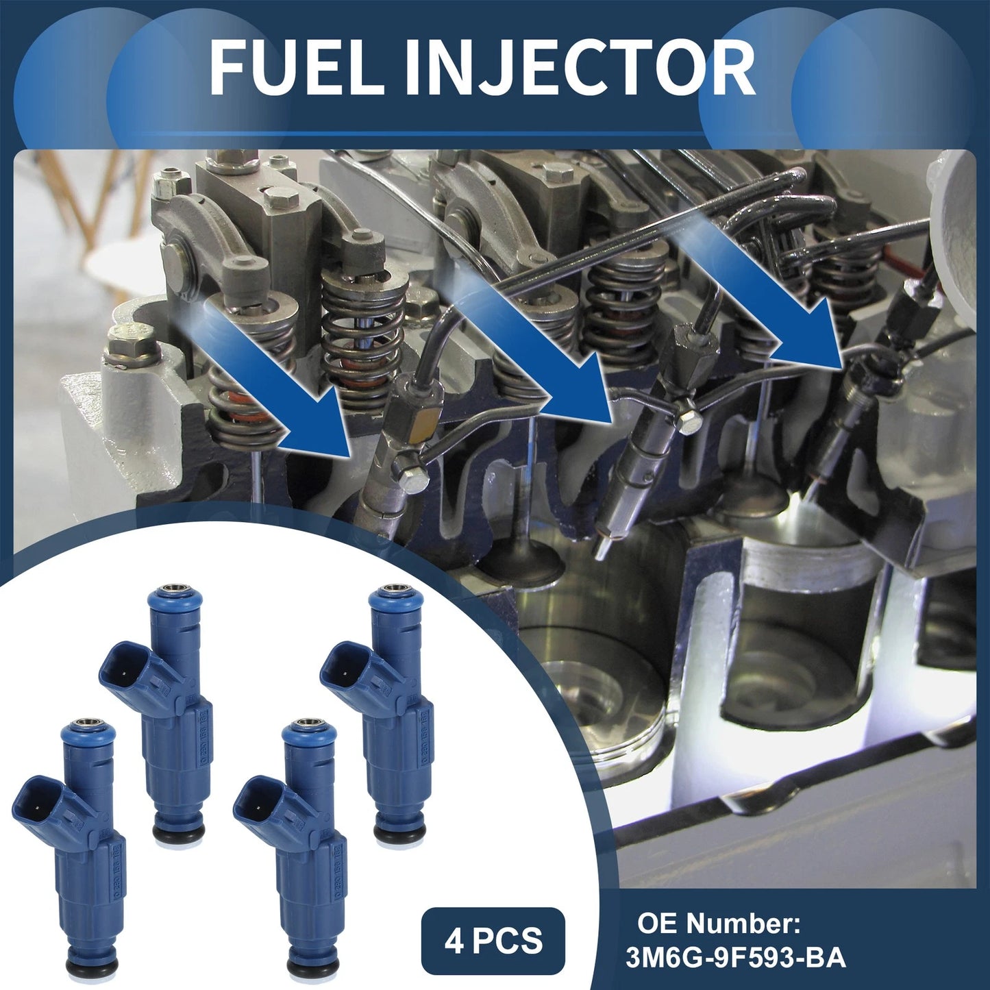 Set of 4 Fuel Injectors for Ford Escape (2005–2008) 2.3L No. 3M6G-9F593-BA