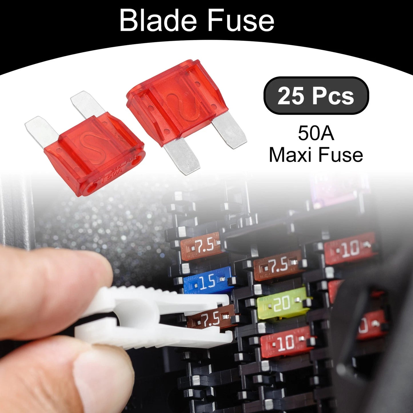Set of 25 Maxi Fuse 50A Blade Fuses for Car Boat Truck RV Motorcycle