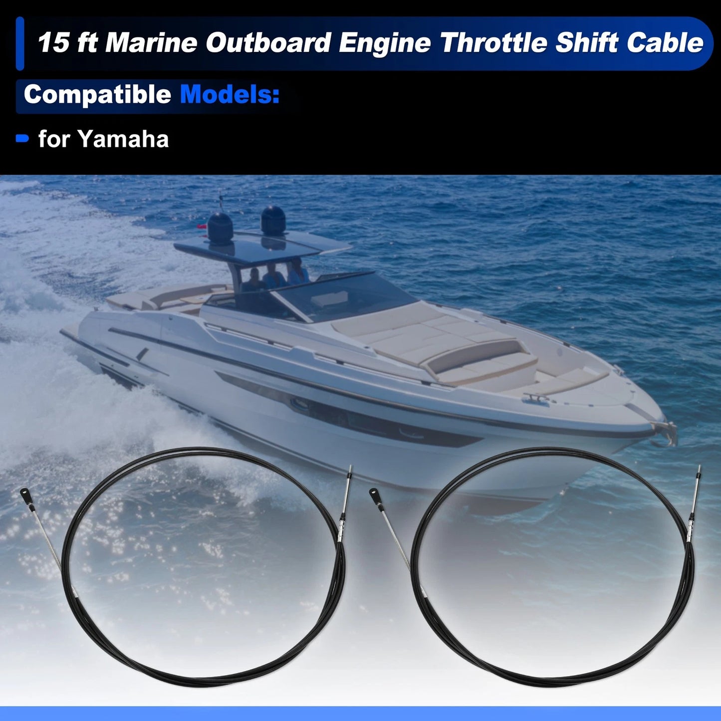 2 pcs Throttle Shift Control Cable for Yamaha Boat (15 ft)