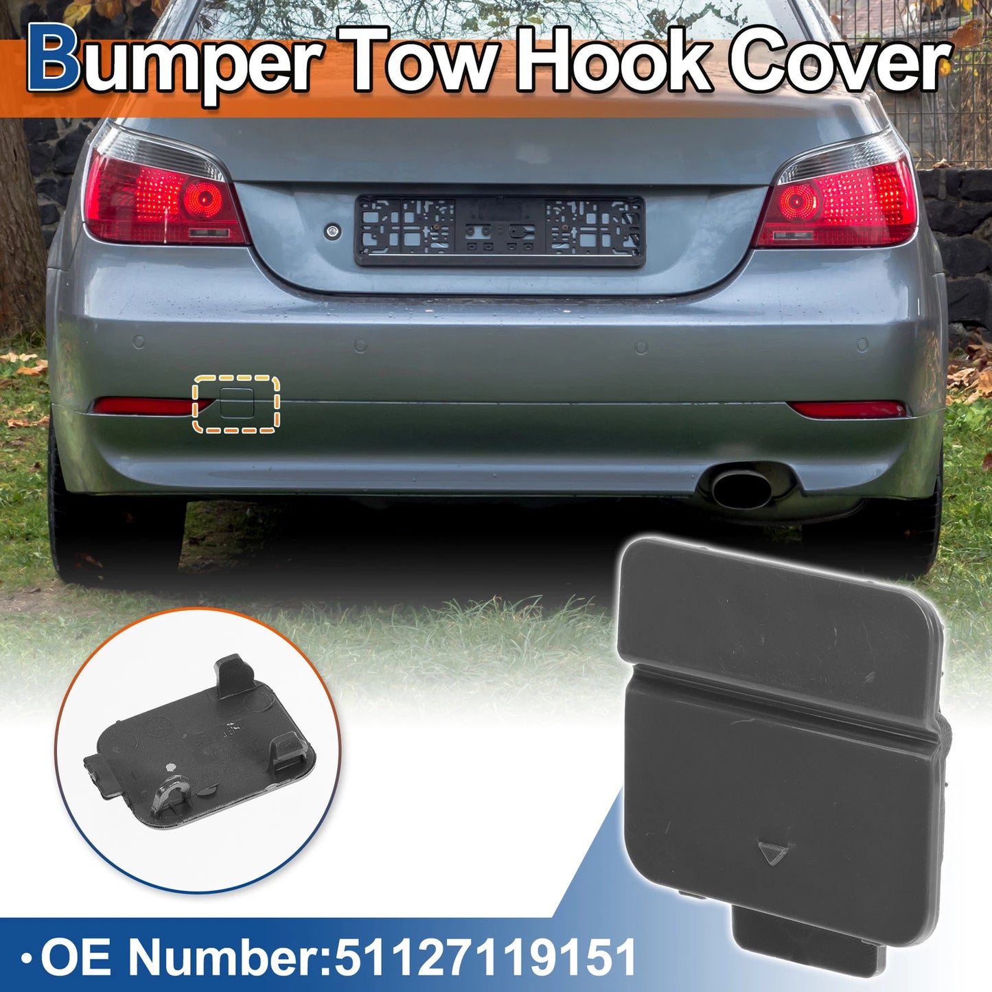 Rear Tow Hook Cover for BMW 525i 530i 545i (2001–2007) No. 51127119151 Unpainted
