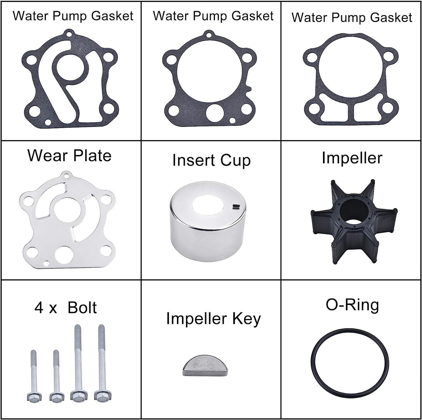 Water Pump Impeller Kit for Yamaha F75 F80 F90 F100 (Year Range Not Specified)