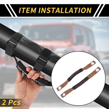 2X Roll Bar Grab Handles for Jeep Wrangler (2007–2018) - Brown