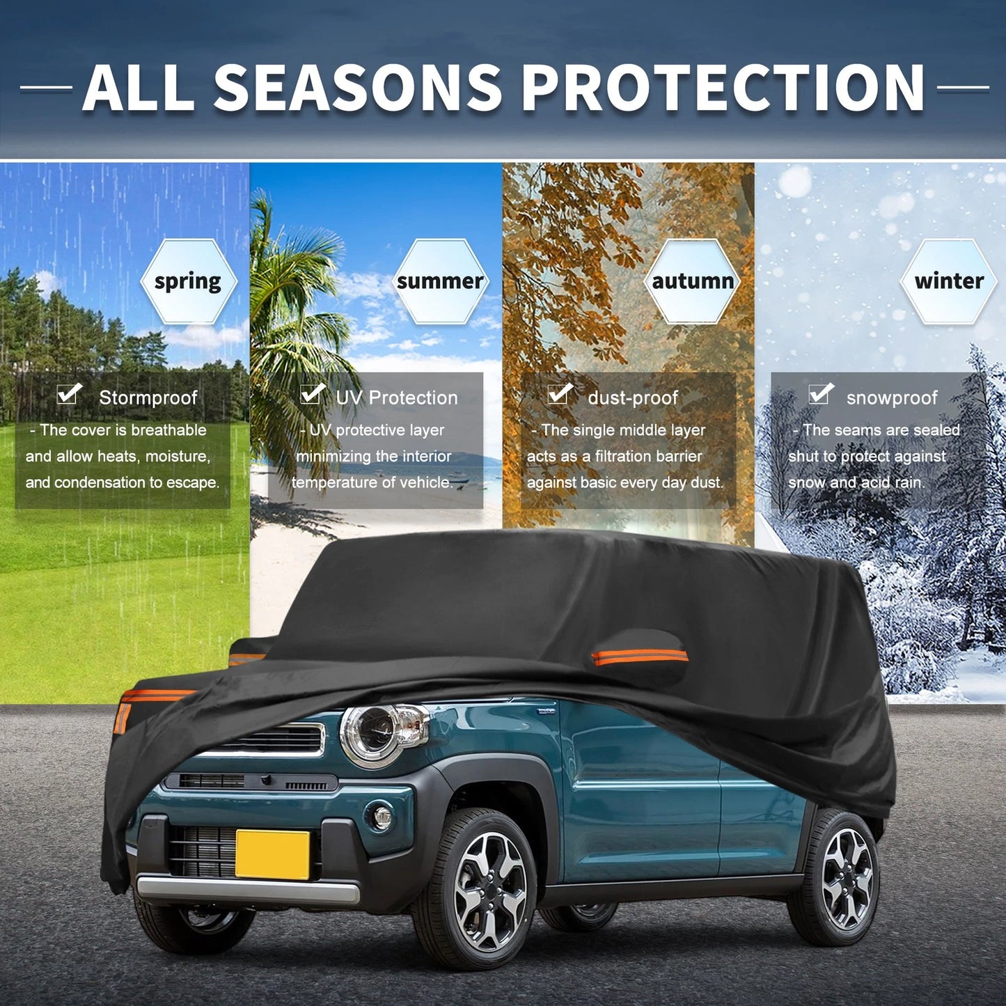 Waterproof Car Cover for Suzuki Hustler (2014–2023) - Aluminum, Zipper