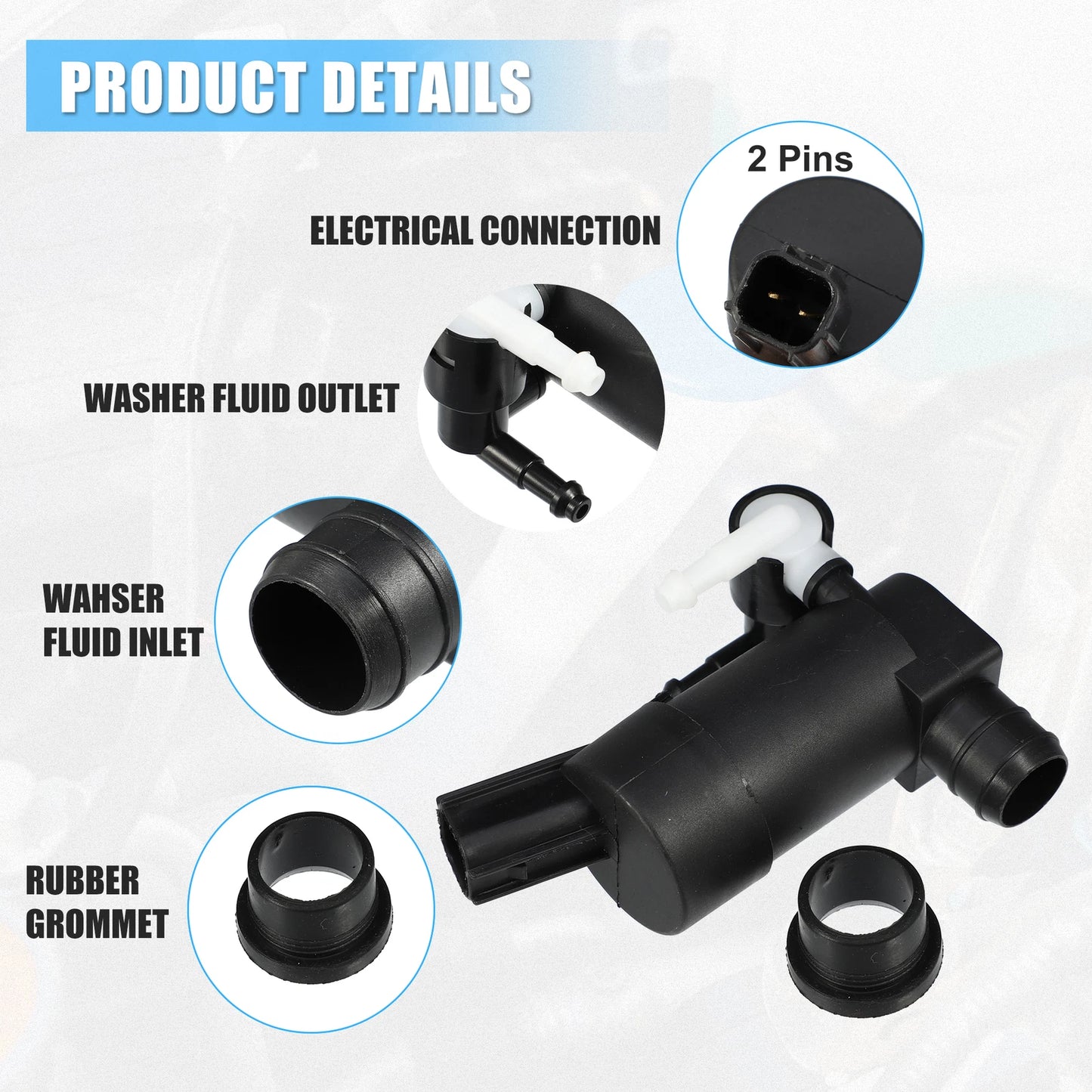 Windshield Washer Motor Pump with Grommet for Volvo S60 (2001–2009)