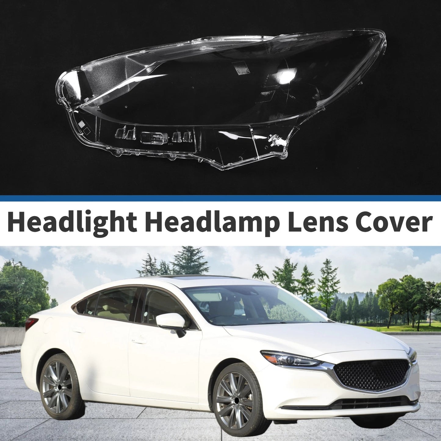 1 Pcs Front Left Headlight Lens Cover for Mazda 6 (2016–2019) PC Clear