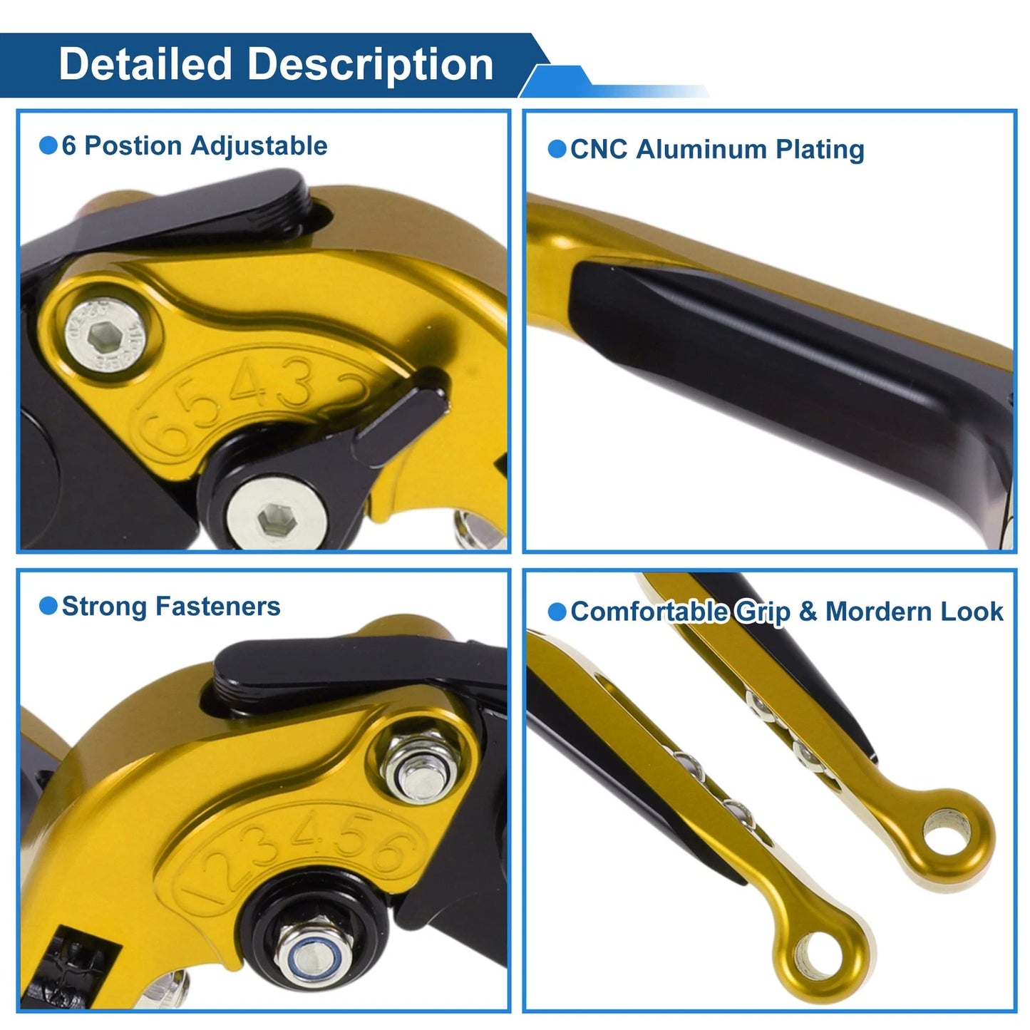 Short Long Brake Clutch Levers for Kawasaki ZZR600 (1990–2006) - Gold Black