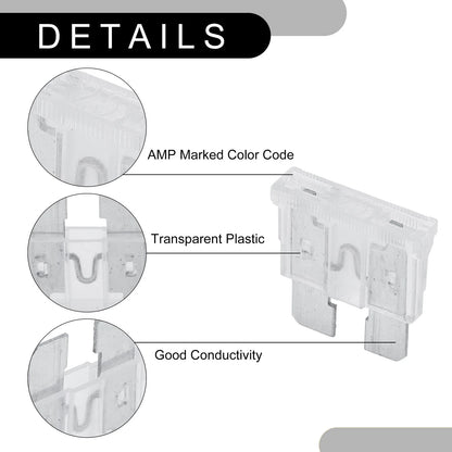Set of 50 Standard 25A Blade Fuses for Car Boat Truck RV Motorcycle