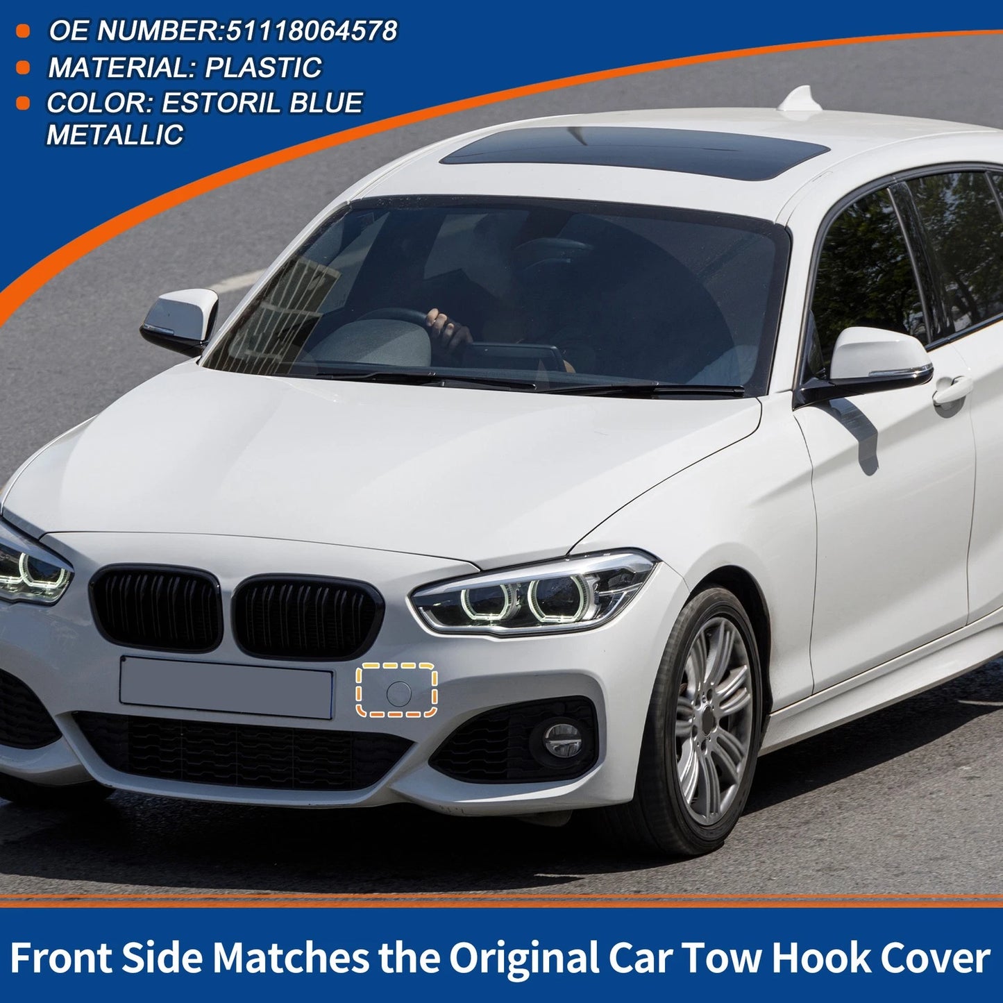 Front Tow Hook Cover for BMW F20 (2012–2019) No. 51118064578 Estoril Blue