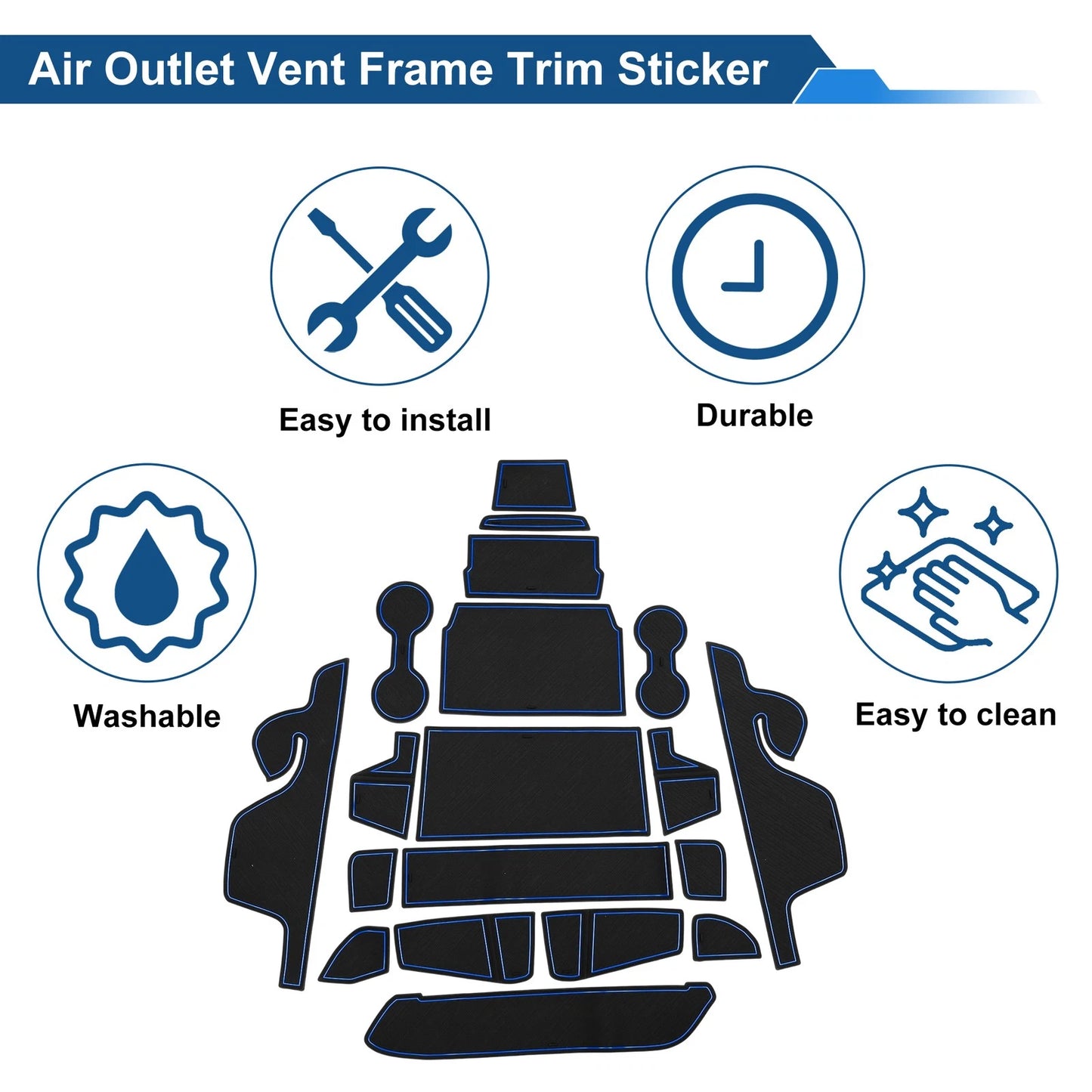 19 Pcs Non-Slip Mat for Ford Ranger (2023–2025) PVC Blue