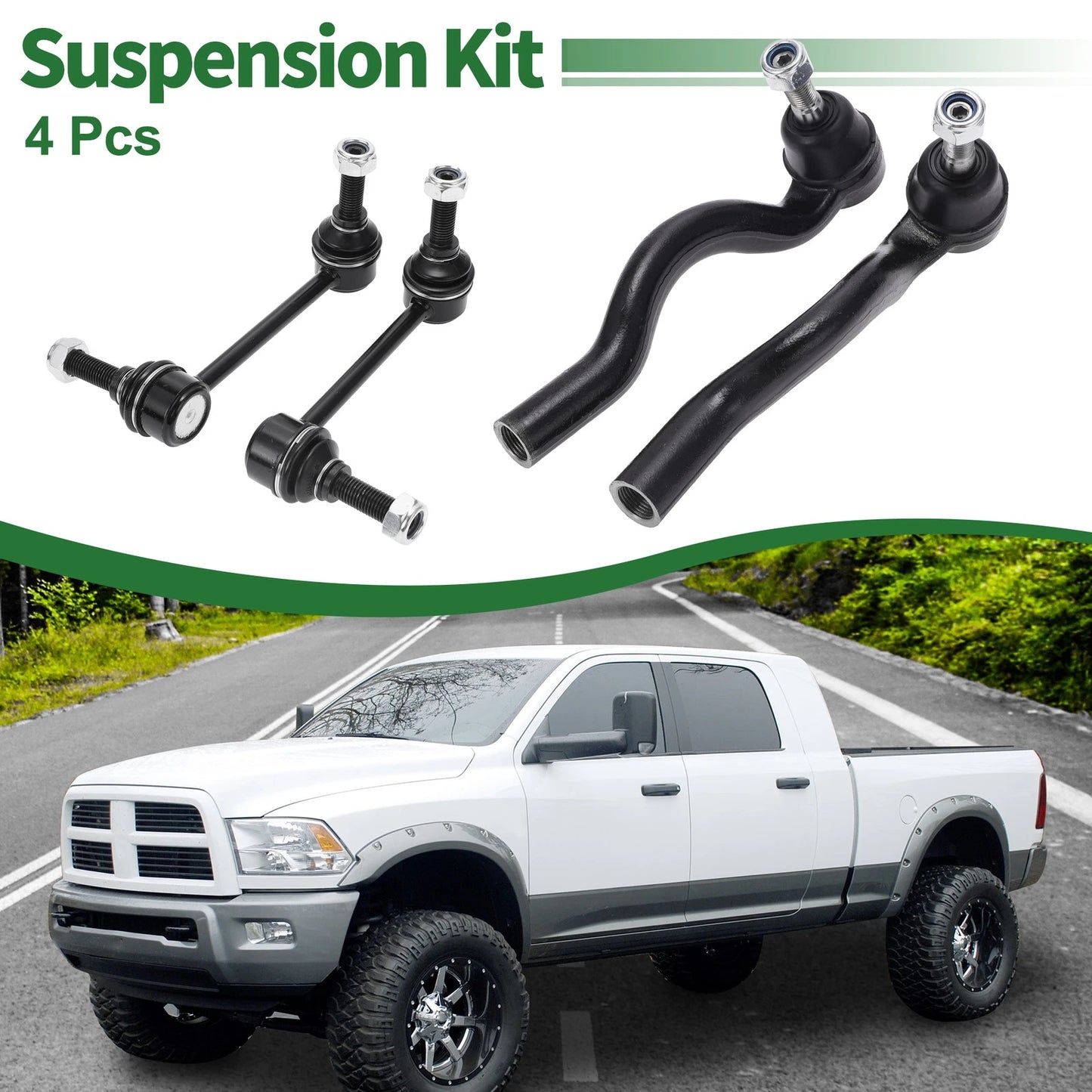 Set of 4 Front Suspension Kit Outer Tie Rod End Sway Bar Link for Dodge Durango