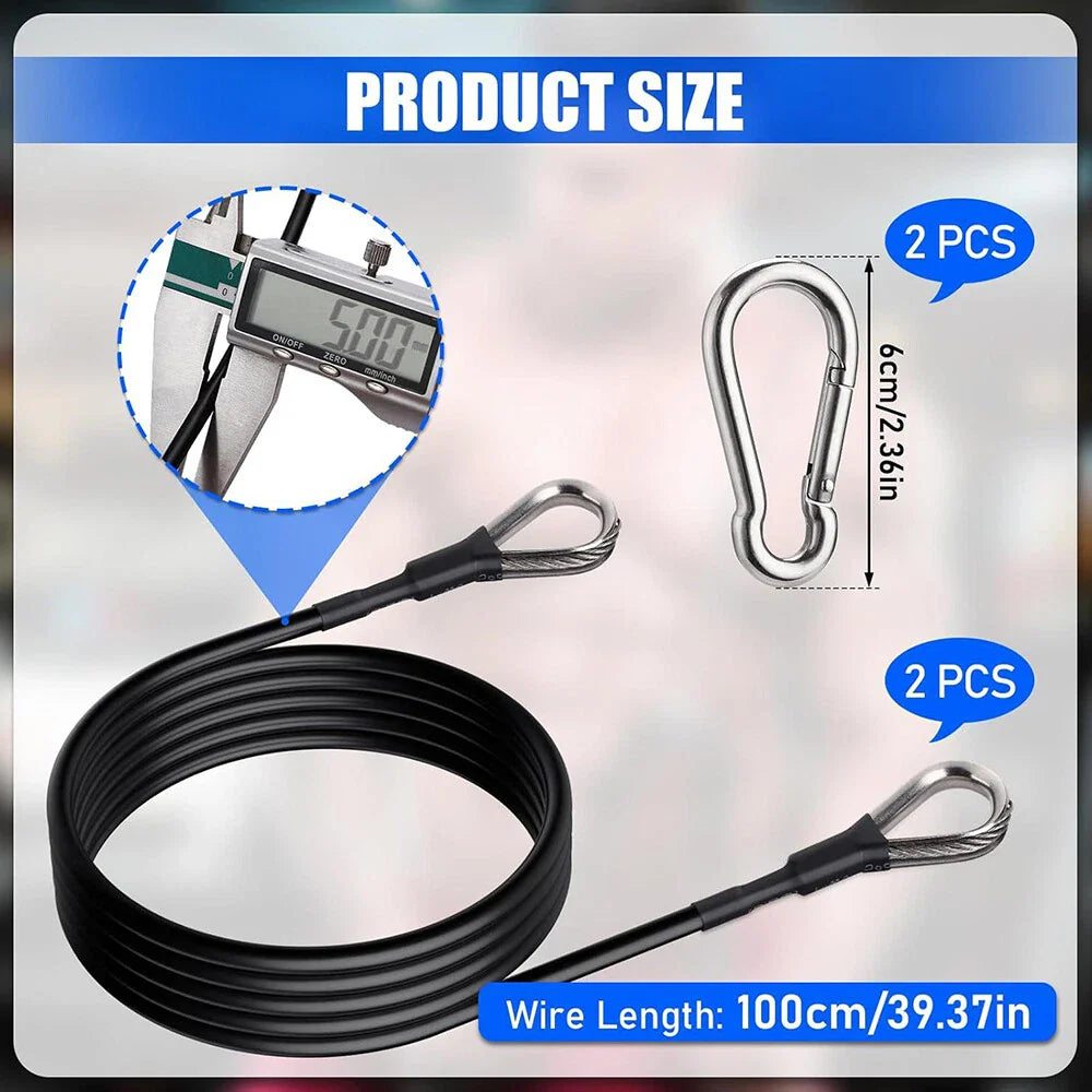 Pull Down Gym Cable Extensions with  Carabiners