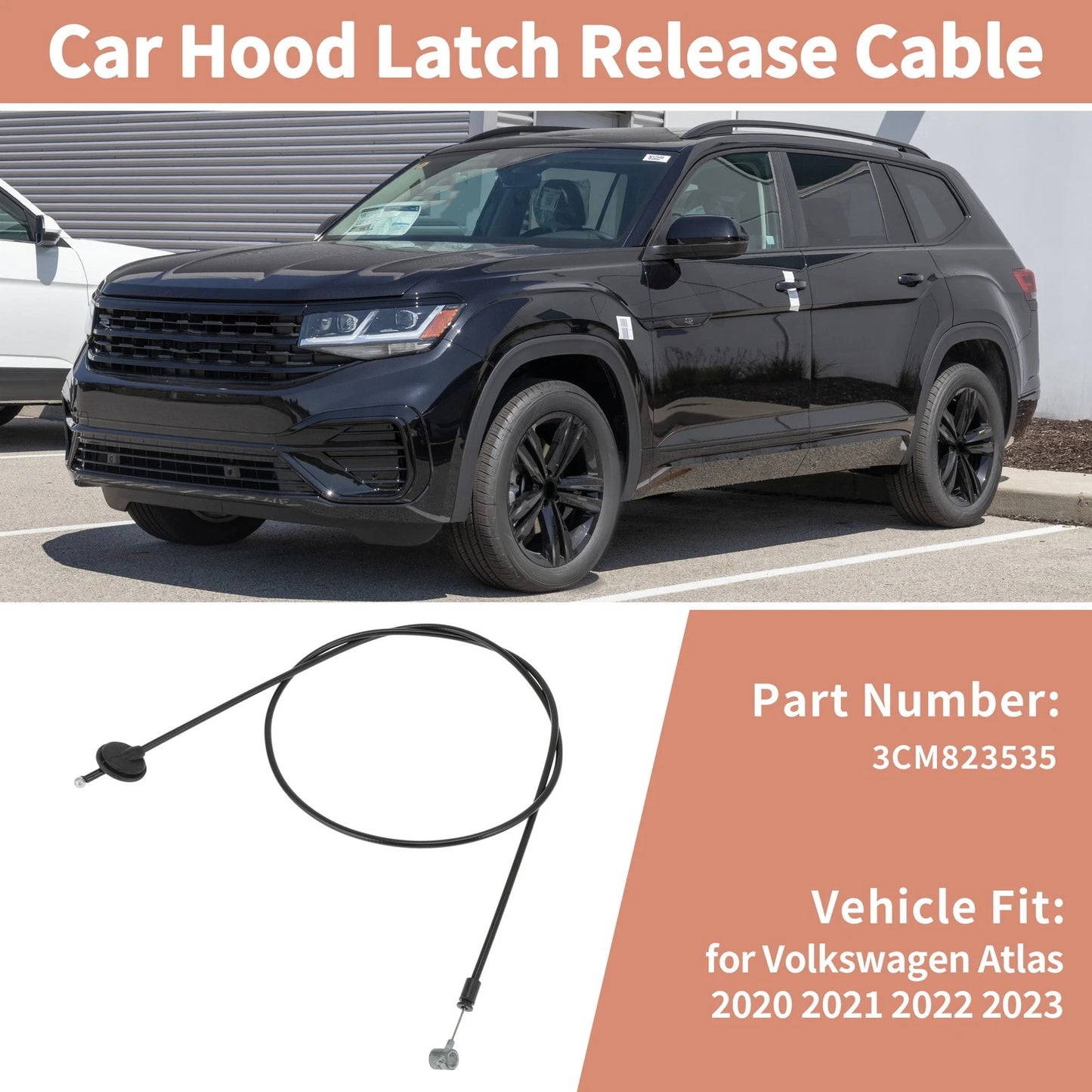 Front Hood Release Cable for Volkswagen Atlas (2020–2023) 3CM823535