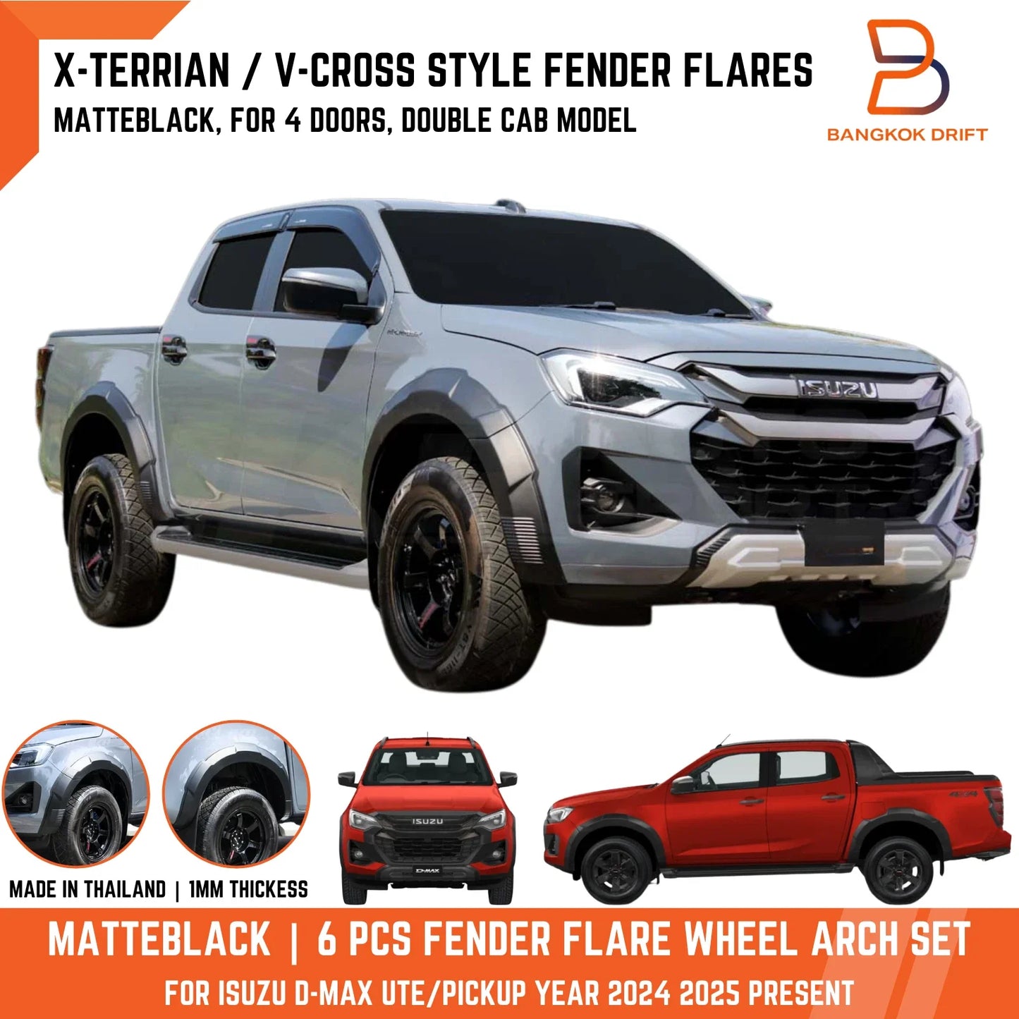 Matte Black Wheel Arch Flares for Isuzu D-Max X-Terrain LS-U (2024-2025)