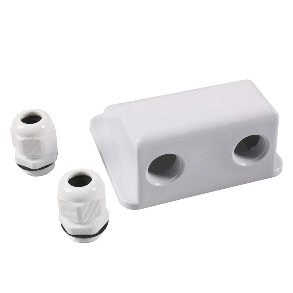 Double Wire Cable Entry Gland Box for Solar Panel RV Caravan White