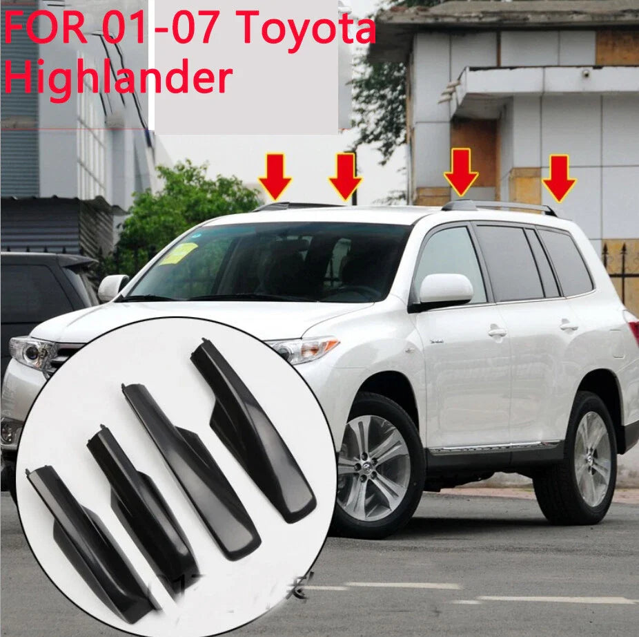 4 x Black Roof Rack Cover Rail End Shell for Toyota Highlander (2001–2007)