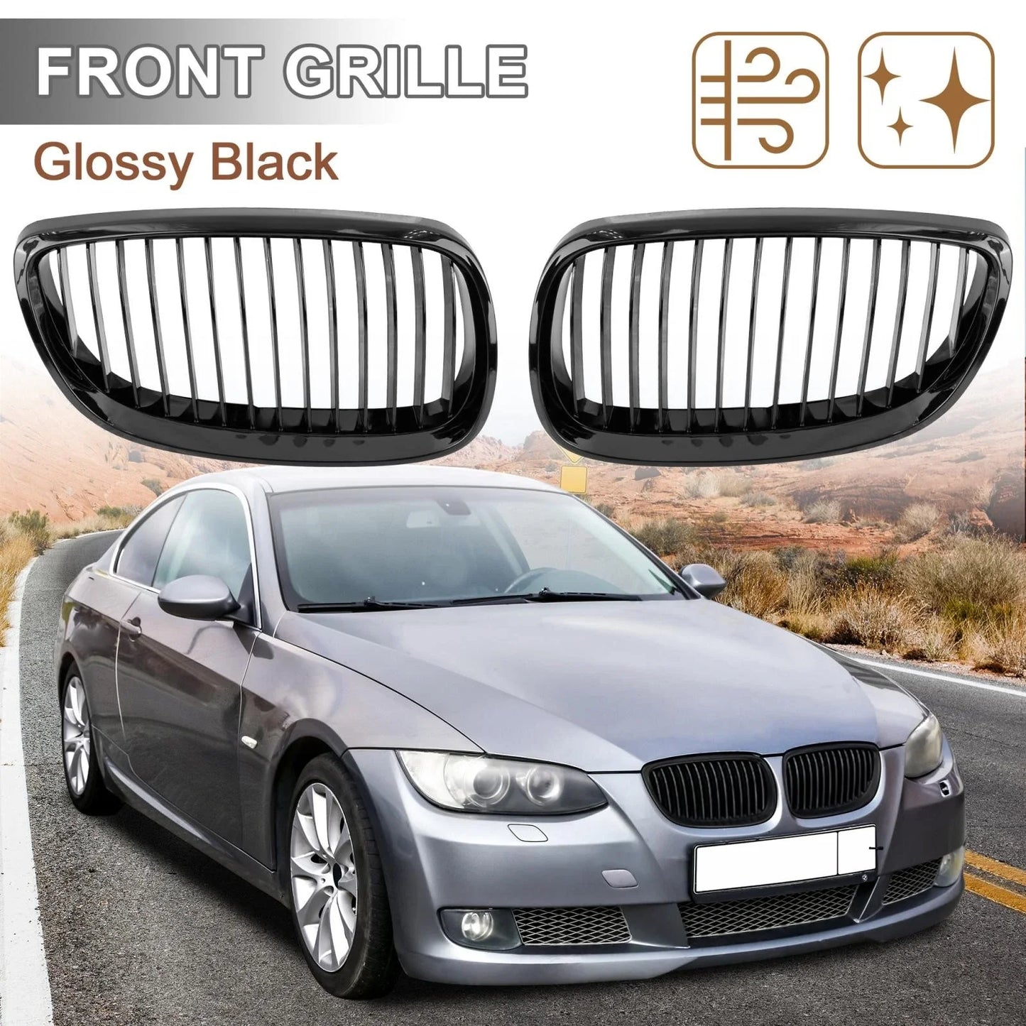 Front Kidney Grille Gloss Black for BMW E92 2 Door (2007 - 2010)