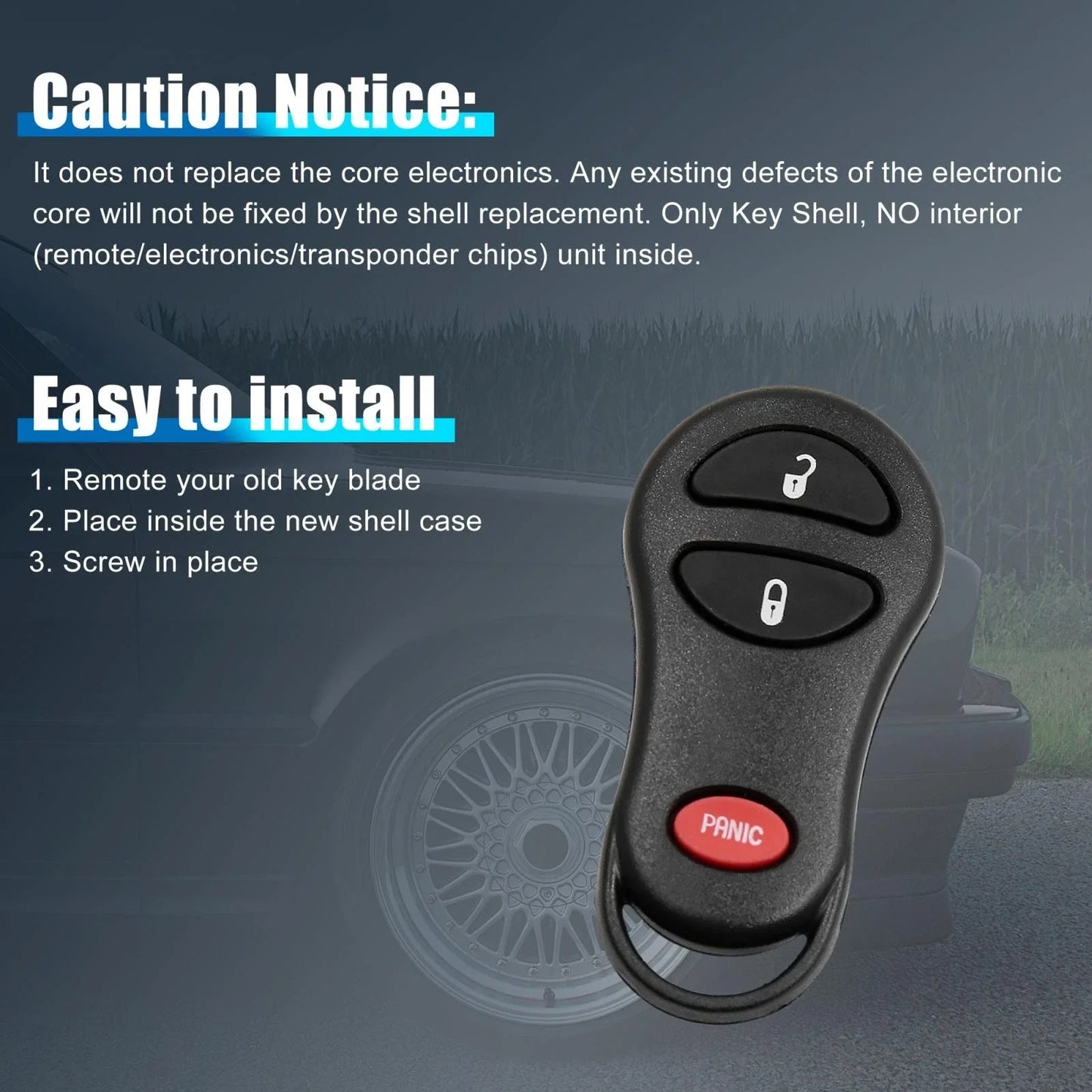 2 x Key Fob Remote Case Shell Replacement for Dodge (2001-2005)