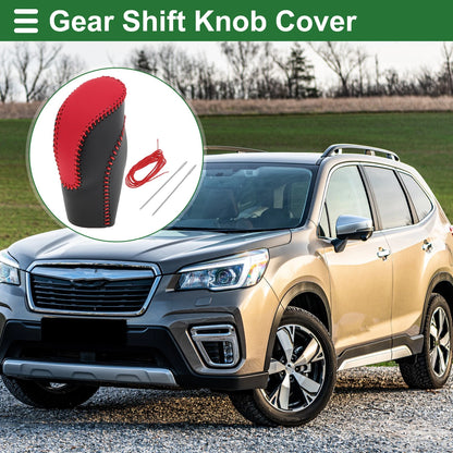 Gear Shift Knob Cover for Subaru Forester (2018–2023) Black Red Faux Leather
