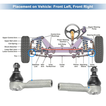 2X Front Outer Tie Rod End Links ES3438 for Nissan Altima (2002–2006)