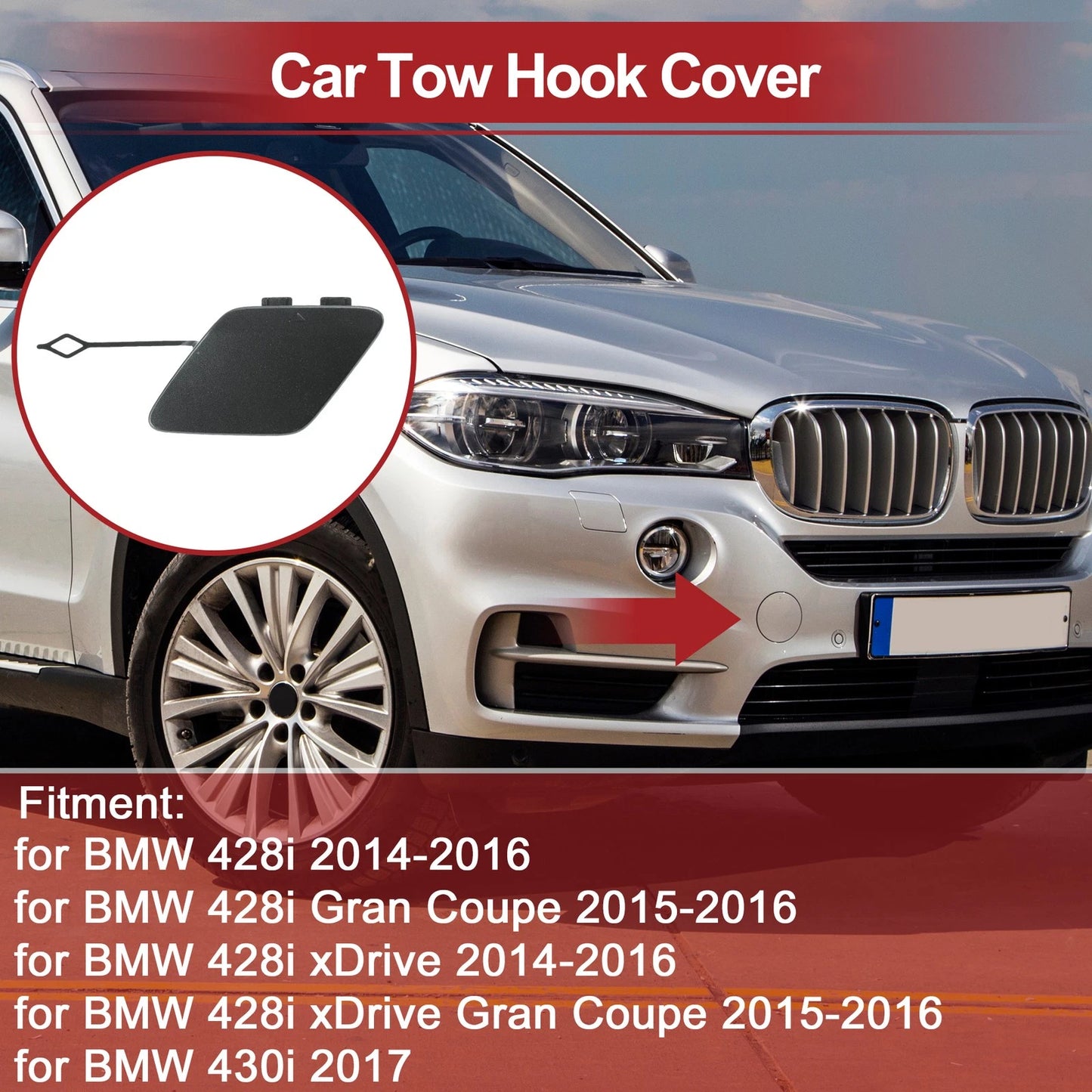 Rear Car Bumper Tow Hook Cover for BMW 428i (2014–2016) No. 51127363264 Grey