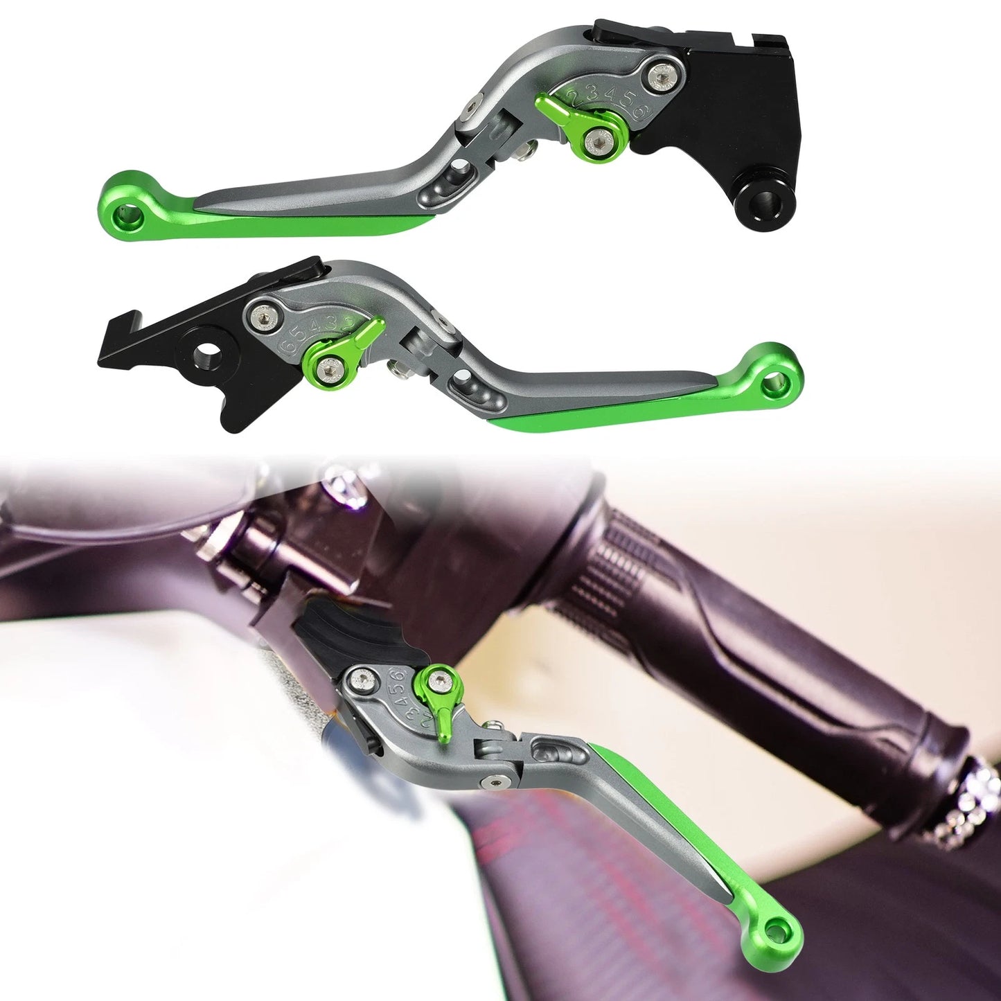 Pair Brake Clutch Levers for Kawasaki Z250SL (2015–2016) Titanium Tone Green