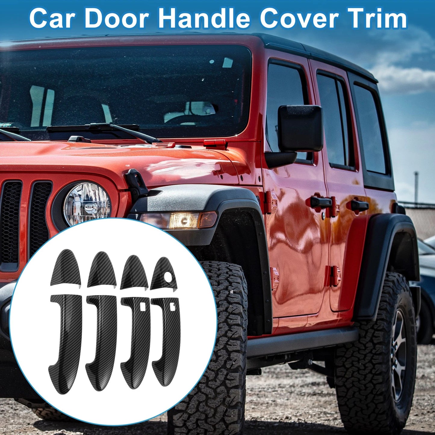 Door Handle Cover Trim for Ford Fiesta (Carbon Fiber, Black)