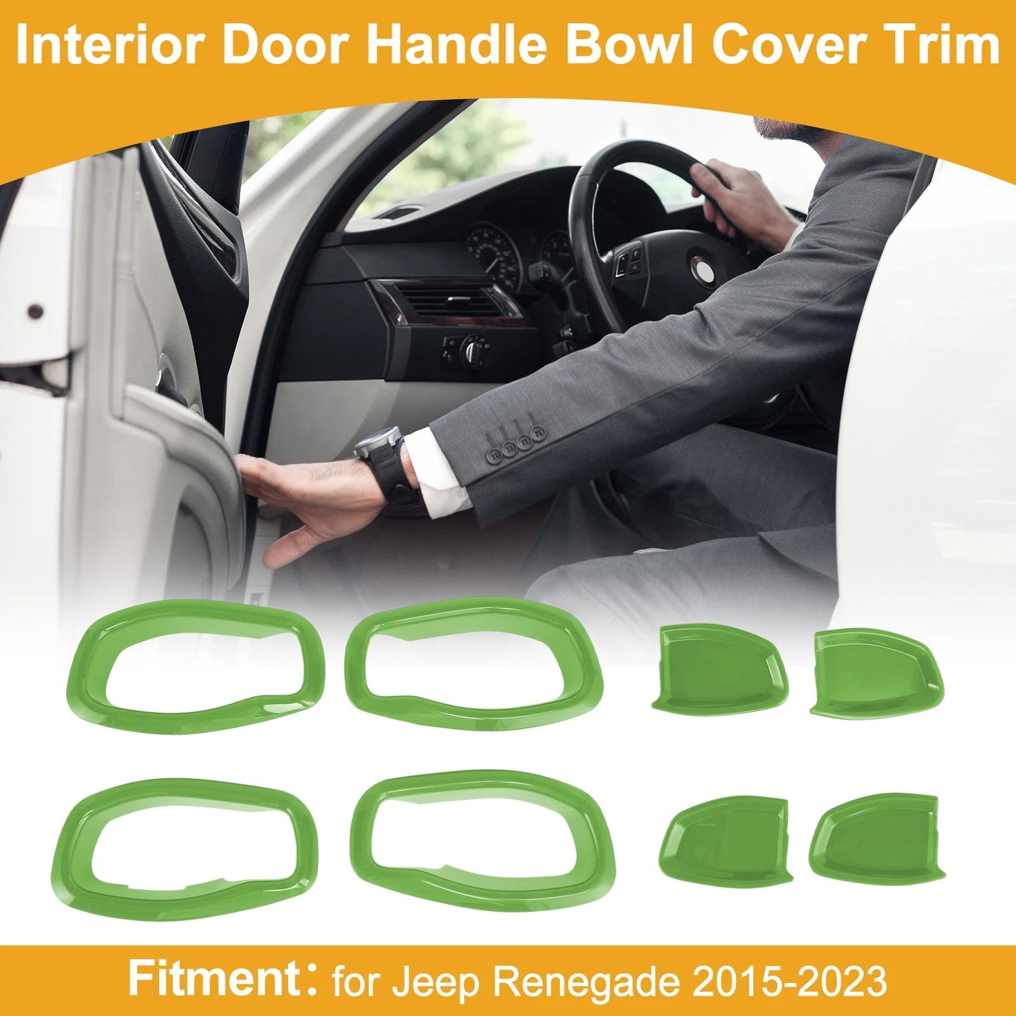 Set of 4 Interior Door Handle Bowl Cover Trim for Jeep Renegade (2015–2023) Green ABS