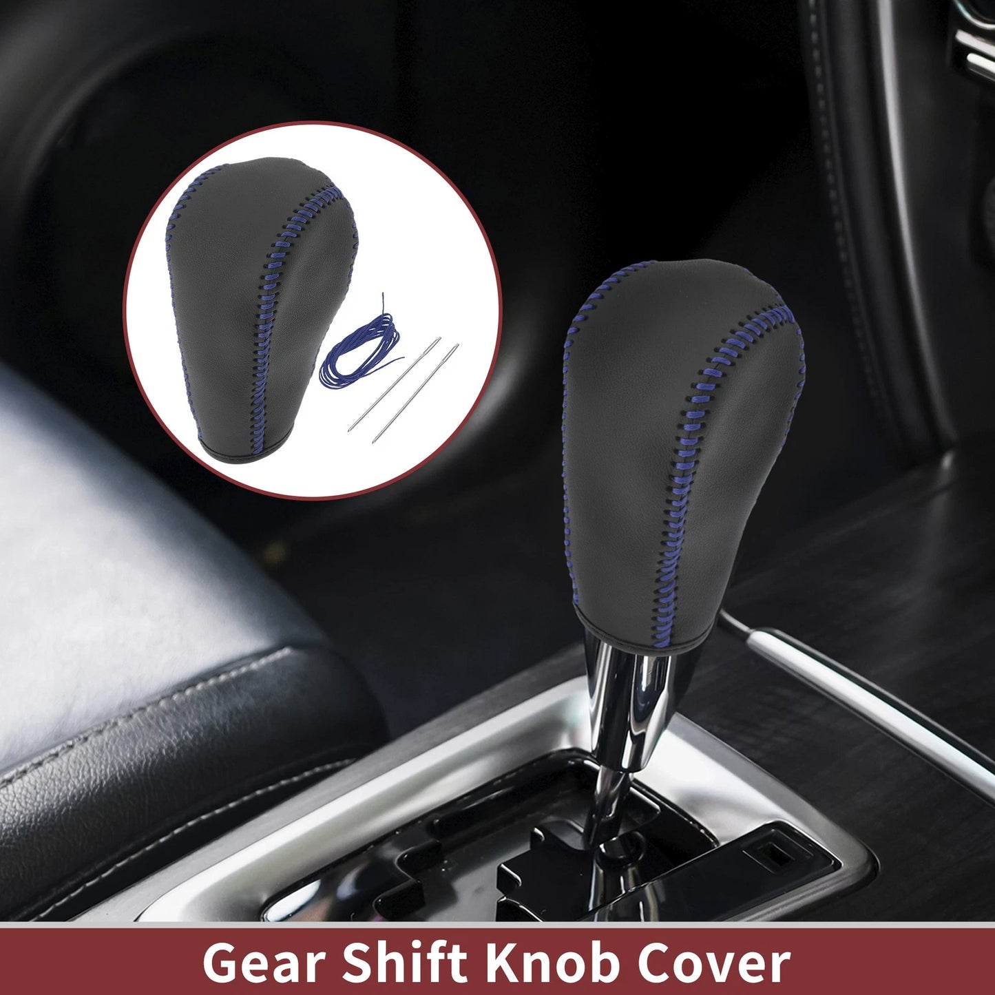 Gear Shift Knob Cover for Ford Edge (2011–2014) Blue Faux Leather