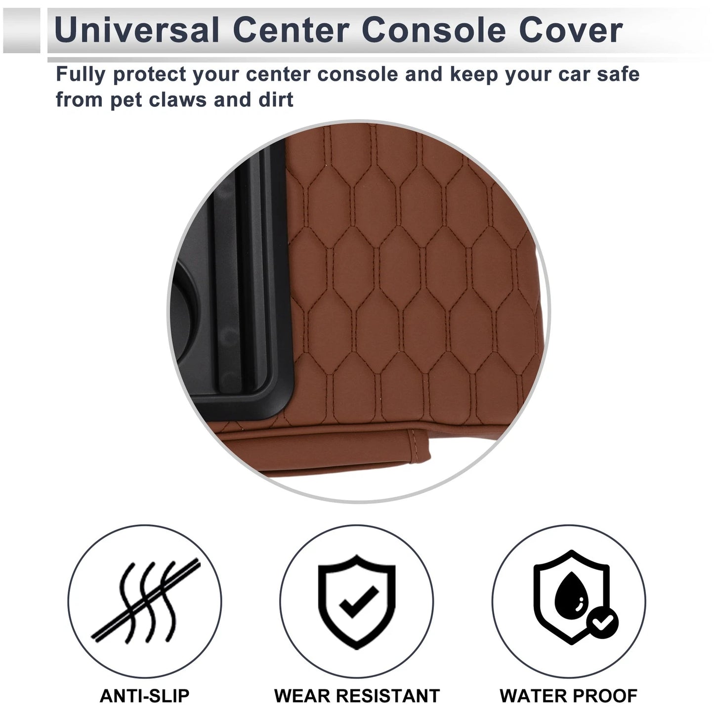 Center Console Cover for Car (13.39"x9.06"x2.36", Light Brown/Black)