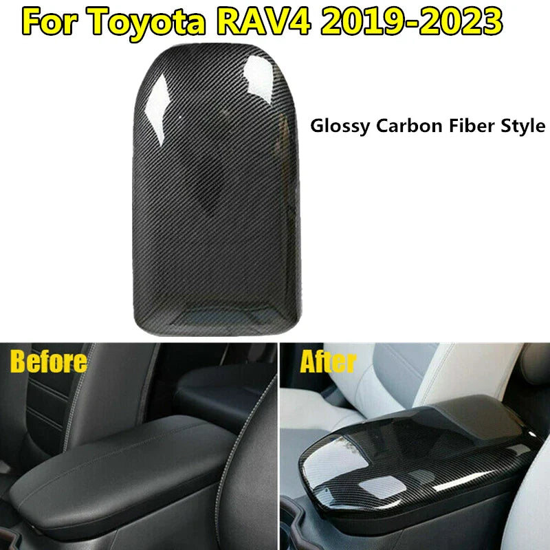 Carbon Fiber ABS Armrest Box Decor Cover Trim for Toyota RAV4 (2019–2023)