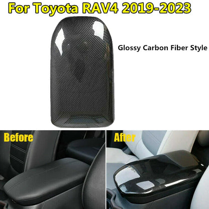 Carbon Fiber ABS Armrest Box Decor Cover Trim for Toyota RAV4 (2019–2023)