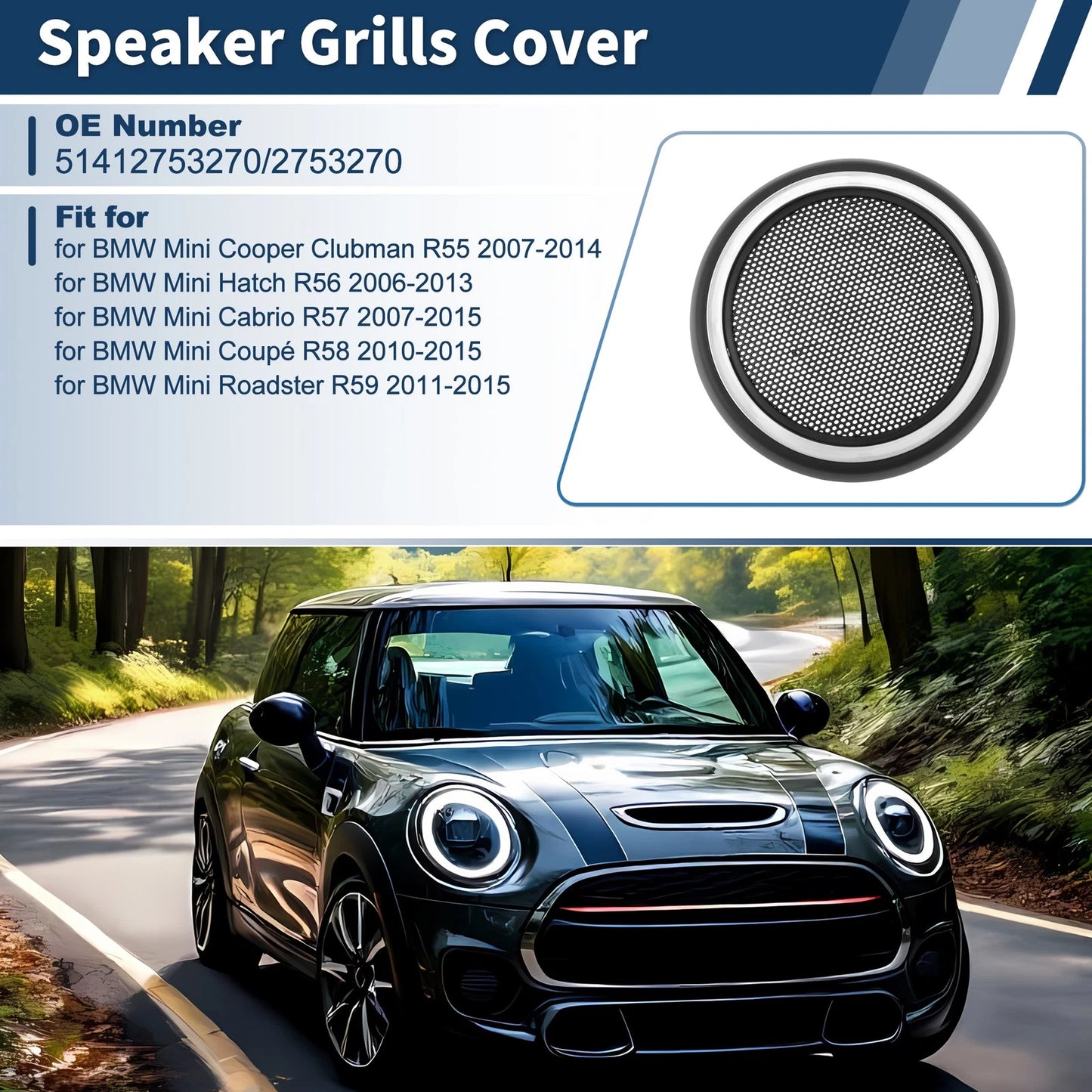 Speaker Grills Cover for BMW Mini Cooper Clubman R55 (2007–2014) Black Silver Tone